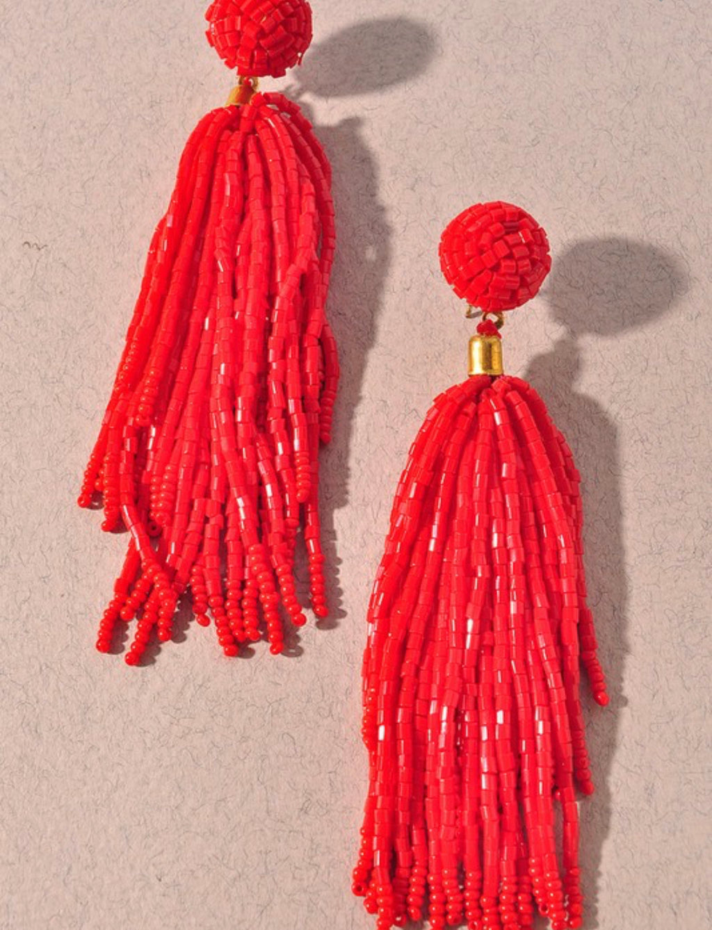 Red Beaded Drop Earrings