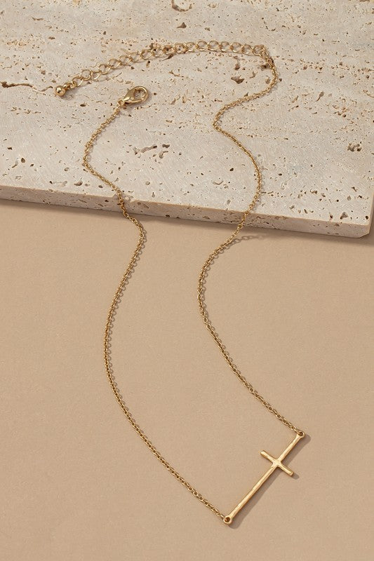 Sideways Gold Cross Necklace