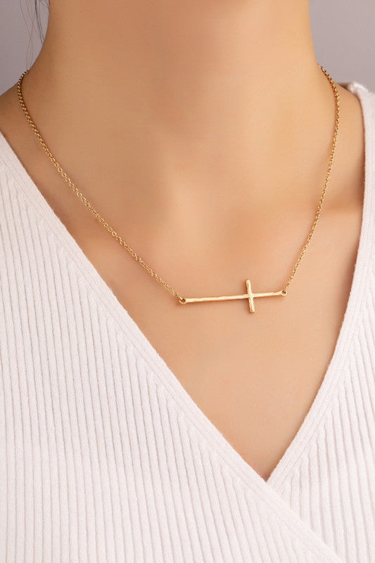 Sideways Gold Cross Necklace