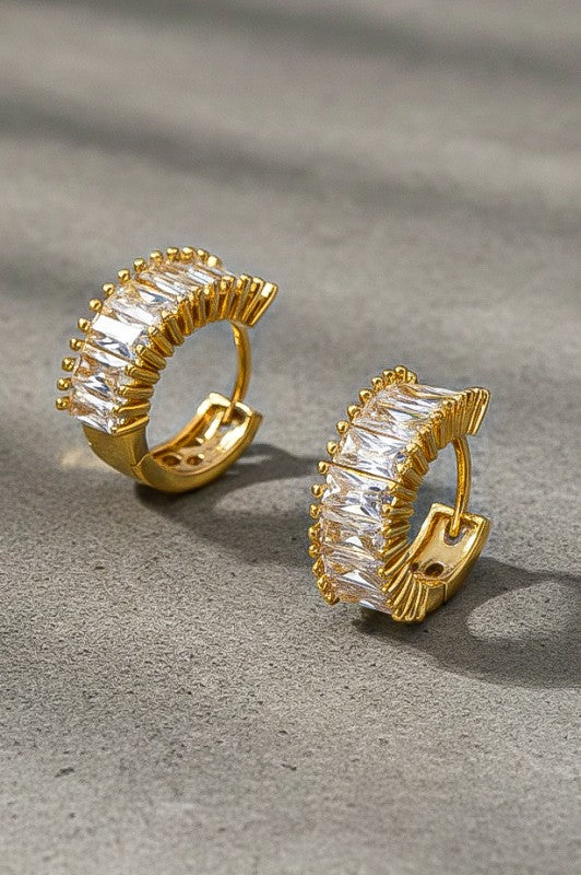 Gold/CZ Huggie Hoop Earrings