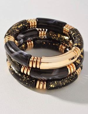 Black/Gold Acrylic Bracelet Set