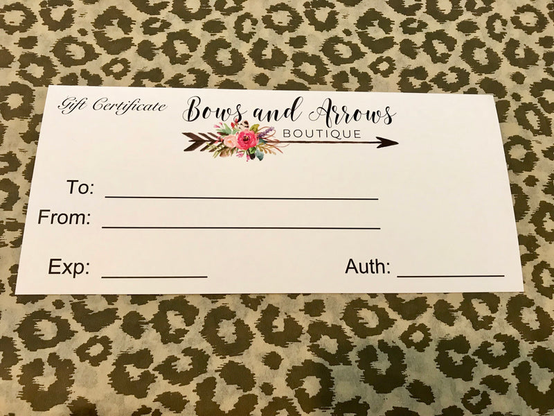 $100 Bows and Arrows Boutique Gift Certificate