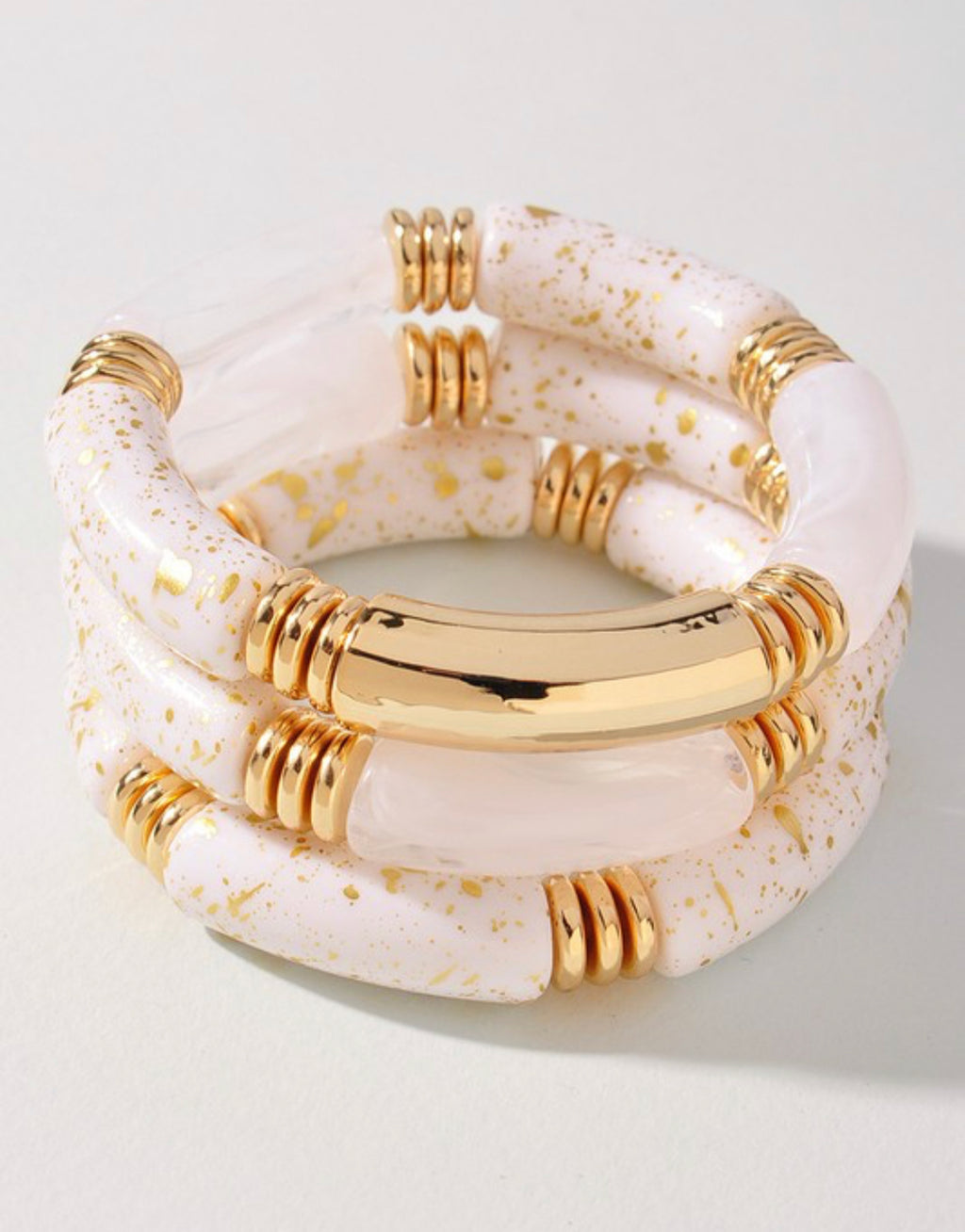 White/Gold Acrylic Bracelet Set